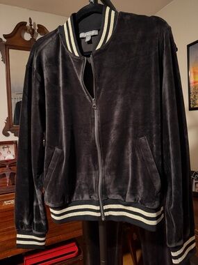 Set! Velour Bomber Jacket and Joggers in Black with Gold Stripe Trim